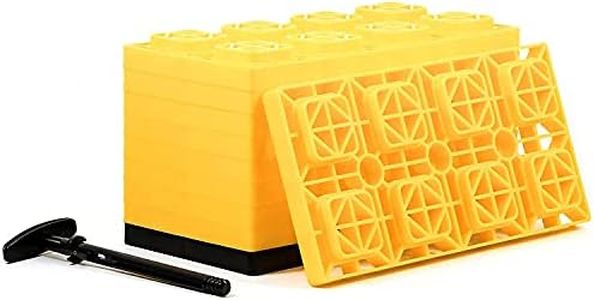 Camco FasTen Camper / RV Leveling Blocks - Features Interlocking Design for Customizable Height - Carrying Handle Twists to Secure Blocks for RV Storage - 17” x 8.5” x 1”, Yellow, 10-Pack (21023)