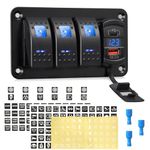 3 Gang Rocker Switch Panel 5 Pin ON/Off Toggle Switch Aluminum Panel with Blue Backlit 12V-24V LED Digital Voltmeter 4.8A Dual USB Charger for Car Truck Boat Trailer RV UTV ATV