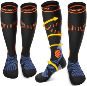 CAMBIVO 2 Pairs Compression Socks for Women and Men, 15-20 mmHg Knee-High Compression Support Stockings for Swelling, Nurses, Running, Travel, Flight (XX-Large, Black)