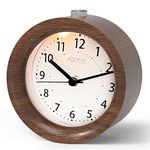 aboveClock Wooden Alarm Clock Bedside, No Ticking Bedside Clock with Snooze and Night Light Function, Analogue Clock Battery Powered for Bedroom, Home, Kitchen, Travel, Brown