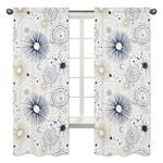 Sweet Jojo Designs Star and Moon Window Treatment Panels Curtains - Set of 2 - Navy Blue, Gold, and Grey Celestial Sky Stars Gender Neutral Unisex