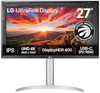 LG Ultrafine 27 inch 4K UHD (3840x2160) IPS Monitor, USB-C PD 90W, DisplayPort, Hardware Calibration, Tilt/Height/Pivot Adjustment, 95% DCI-P3 HDR 400, 27UP850K, White
