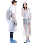 HLK.Sports HLK.Sports Upgraded Rain Poncho, 2 Pack Waterproof Reusable Adult Rain Coat Jacket with Hoods and Sleeves for Outdoor Activities (A-White)