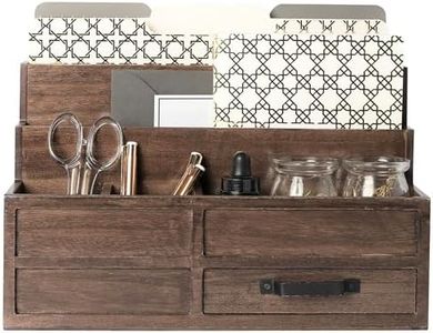 BLU MONACO | Wooden Mail Organizer with Drawer and Pen Holder | Mail Sorter Organizer Countertop for Desk or Kitchen | Outgoing Mail Holder Wood Desktop Storage