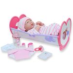 JC Toys LA Newborn 10 Piece Deluxe Rocking Crib Gift Set, Featuring 14" Life-Like All Vinyl Smiling Baby Newborn Doll, Pink