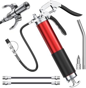 Fantictas Grease Gun Kit, 8000 PSI Heavy Duty Pistol Grip Grease Gun with Quick Locking Coupler, Spring Flex Hose, 14oz Load, 2 Standard Hose, Reinforced Coupler, Rigid Pipe, Sharp Nozzle