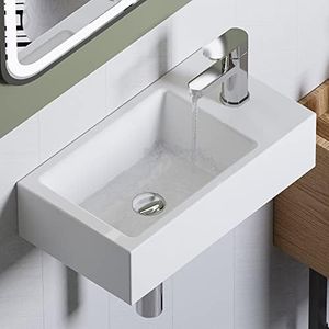 HOROW Bathroom Small Wall Mount Rectangle Sink White Porcelain Ceramic Vessel Sink 18''L x 10''W x 4.72''H (Right Hand)