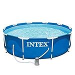 Intex 28202UK 10ft x 30in Above Ground Metal Frame Outdoor Round Swimming Pool with Filter Pump Included, 4,485 liters, Blue, Measures ‎305 x 305 x 76 cm