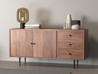 INMARWAR Sideboard Cabinet for Living Room, Drawing Room, Bedroom, Kitchen & Dining Room, Mat.: Mango Wood & Carbon Steel, Free Standing, 3 Drawers & 2 Doors Finish: Dark Agara Brown