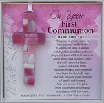 The Grandparent Gift First Communion for Girl: Handmade Glass Cross, Pink