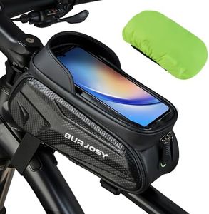 Burjosy Bike Frame Bag, Waterproof Top Tube Bag with Sun-Visor, Bike Phone Holder with TPU Sensitive Touch Screen, Bicycle Handlebar Bag Bike Accessories with Rain Cover