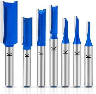 RURITKIT 7Pcs Straight Cut Router Bit Set 1/4" Shank, Carbide Tipped Double & Single Flute Dado Straight Router Bit Set,1/8",5/32",3/16",1/4",5/16",3/8",1/2" Cutting Dia. for Woodworking