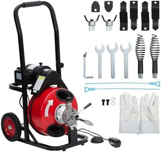 GarveeTech Auto Feed 100 FT x 1/2 Inch Drain Cleaner Machine with 370W Motor, Portable Sewer Snake Auger with 8 Cutters & Air-activated Foot Switch, Fits 1" to 4" Pipes, Black & Red