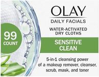 Olay Daily Facials, Deeply Purifying Clean and 5-in-1 Cleansing Power Of A Makeup Remover, Scrub, Toner, Mask and Cleanser 66 Dry Cloths