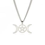 EUEAVAN Triple Moon Goddess Pentagram Star Pendant Necklace Amulet Pentagram Religion Stainless Steel Jewelry Symbol Witchcraft Gifts For Women Girls, Stainless Steel, No Gemstone