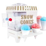 Nostalgia Vintage Countertop Snow Cone Machine - Slushie Machine - Shaved Ice Machine and Crushed Ice Maker - Makes 20 Icy Treats, Includes 2 Reusable Plastic Cups & Ice Scoop – White