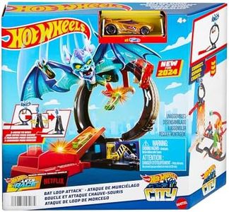 Hot Wheels Let's Race Netflix - City Toy Car Track Set, Bat Loop Attack with Adjustable Loop & Launcher, 1:64 Scale Toy Car, HTN78