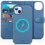 TUCCH Case for iPhone 15 Plus Detachable Wallet Case, [2 in 1] Wireless Charging Stand RFID Blocking 4 Card Holder PU Leather Magnetic Removable Flip Folio Compatible with iPhone 15 Plus, Lake Blue