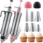 2 Sets Icing Decoration Gun Set Dessert Decorating Decorator Syringe Cake Decorating Tool and 12 Pcs Russian Piping Icing Nozzles Cupcake Filling Injector Cake Icing Tool for Baking (Pink, Black)