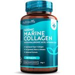 Marine Collagen Tablets 1400mg Enhanced with Hyaluronic Acid - Hydrolysed Supplements for Women and Men - 120 Tablets (2 Month Supply) - with Vitamin C, Vitamin E, Zinc and Vit B2 - Nutravita