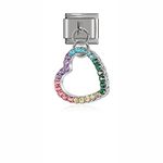 Heart Coloured Rhinestone Dangle Charm fits all classic 9mm Italian Style Charm Bracelet - UK stock