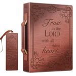 FINPAC Classic Bible Cover, PU Leather Carrying Book Case Church Bag Bible Protective with Handle, for Men, Women, Father, Mother, Friends, Girls, Boys, [Trust in The Lord] - Medium/Brown