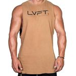 Lingt Chic Men's Muscle Gym Sleeveless Tank Top Bodybuilding Fitness Workouts and Outdoor Running, Camel, Large