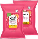 Yes To Face Wipes for Women and Men, Brightening Facial Cleansing Wipes for use as a Make Up Remover, Cleaning, Soothing, Grapefruit (Pack of 2)