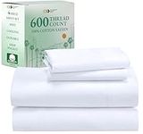 California Design Den Queen Size Sheet Set, 600 Thread Count 100% Cotton Sheets, Luxury Extra Deep Pocket Queen Sheets Cotton Sateen, Hotel-Quality Queen Sheet Set - White Sheets