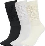 BomKinta Slouch Socks for Women Long Knee High Slouchy Socks Soft Scrunch Boot Socks Size 5-11 3 Pair Pack Black White Cream