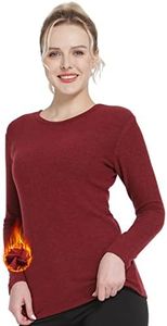 MANCYFIT Thermal Tops for Women Brushed Lining Shirt Long Sleeve Base Layer Crew Neck Wine Red Small