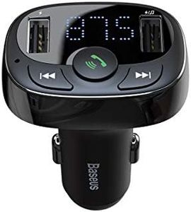 Baseus Bluetooth FM Transmitter for Car,USB Car Charger, Dual USB Fast Charger, Wireless Car Radio Bluetooth Transmitter with Hands-Free Calling & MP3 Support, Compatible with All 12V-24V Vehicles