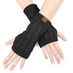 Women Arm Gloves - Wrist Gloves Winter Women's Long Fingerless Gloves Warm Fashion Mitten Knit Crochet, Christmas Gift Ladies (Black)