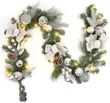 Adeeing 6FT Christmas Garland with Lights, Xmas Battery Operated Artificial Rattan with Classic Silver Decorations, Xmas Garland for Home Indoor Fireplace Mantle Outdoor Decor, Silver