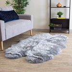 Premium Genuine Fluffy Sheepskin Rug 4' X 6' Fluffy & Soft Area Rug, Silver Gray, Quarto