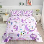 Axolotl Purple Unicorn Comforter Set Twin Size,Girls Bedding Set,Cute Unicorn Rainbow Bedding Set with Stars for Kids Girls Teens Adults Women,1 Comforter with 2 Pillowcase Unicorn Gifts for Girls