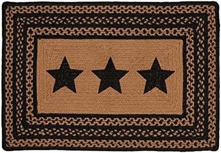 VHC Brands Farmhouse Star, Braided Jute Rug, Non-Skid Pad, Door Mat, Rectangle, Black, 20x31