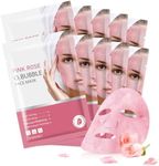 10 Pack Pink Rose O2 Bubble Face Masks Sheet Foaming Face Mask Purifying Facial Mask for Acne and Pores for Deep Cleansing and Rejuvenating Facial Treatment Mask Beauty Skincare