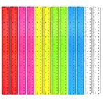 12PCS Plastic Ruler 30cm/12inch Colorful Ruler Shatterproof Straight Ruler Inches and Cm Measuring Ruler Tool Kitchen Ruler Heat Resistant Ruler for Student Kids Drawing School Office