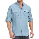 Jessie Kidden Mens Safari Shirts Long Sleeve Button Hiking Fishing UPF 50+ Sun Protection Quick Dry Travel Shirts (CA5052 Blue XL New)