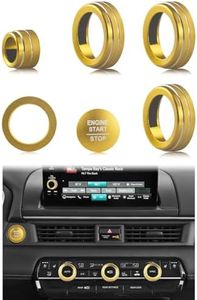 Suitable for Honda Pilot 2023 2024 2025 Air Conditioning Control Volume Knob Adjustment Knob Cover, Start Button Cover/Ring, Car Interior Trim 6 Pieces/Set (Gold)