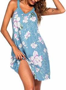 Ekouaer Womens Nightgown Sleeveless Sleepwear V Neck Racerback Sleep Dress, Light Blue Flower, Small