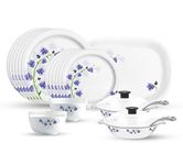 Milton Lissome Square Melamine Round Dinner Set of 31 Pcs, Fiona, White/Blue