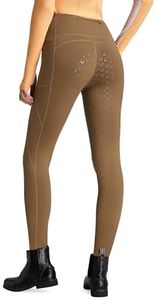 FitsT4 Sports Women's Winter Full Seat Riding Tights Fleece Lined Horse Riding Pants Silicon Grip Horseback Equestrian Breeches Pockets Brown Size L