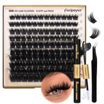 Eyelash Extension Kit Thick Lash Clusters Kit 10-18mm Fluffy Clusters Lashes 180D Individual Eyelashes Kit with Lash Bond, Lash Remover, Lash Applicator DIY Lash Extension for Beginners (180D-D Curl)