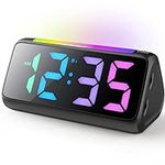 Netzu Digital Alarm Clocks for Bedrooms, Bedside Clocks with RGB Night Light, Rainbow Time, Large Display, USB Charger, Dual Alarm, Snooze, LED Desk Dimmable Alarm Clock for Kids Teens (Black)