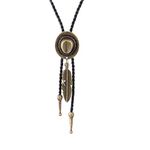 COOLLA Bolo tie- Handmade Hat Feather Western Cowboy Black Vintage Pendant for Women,Men (Bronze)