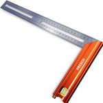 Presch Try Square 350 mm | Medium | Includes rust-free marking gauge (35cm), level bubble & marking pin | 90° & 45° | Carpenters square, Precision Square, Joiners Square, Engineers Square