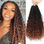 8 Packs Crochet Braids Hair Extensions-14 Inch Goddess Braids Extensions Hair Boho Box Braids Crochet Braids with Curly Ends Ombre Brown Messy Bohemian Hippie Braiding Hair for Women(1B/33/30#)