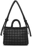 I IHAYNER Puffer Tote Bag for Women Large Quilted Top Handle Bags Soft Puffy Crossbody Bag Lightweight Carryall Bag for Work Black